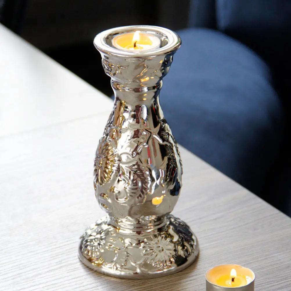Ornate Gold Silver Embossed Ceramic Holder Table Centerpiece for Dining Room Living Room Garden Wedding Christmas Home