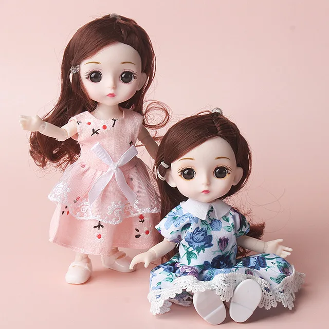 Brand New 13 Movable Joints Girl Princess Doll Toy Mini 16cm Doll Girl Toy 3D Eye Makeup Doll with Clothes Accessories Toy Gift