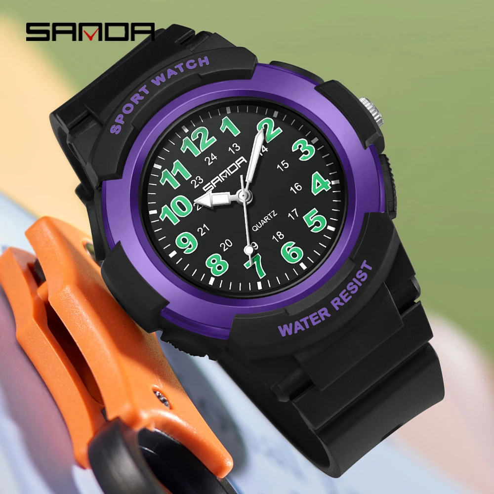 SANDA 6308 أزياء الأطفال ساعات كوارتز ضوء ملون 5ATM مقاوم للماء مقاومة الزلازل ، الشباب الصامت montre أوم