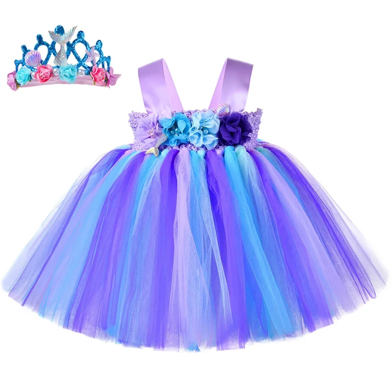 Baby girls Little Mermaid tutu dress 1 year baby girl clothes infant toddler princess costume 1st birthday party dress outfits