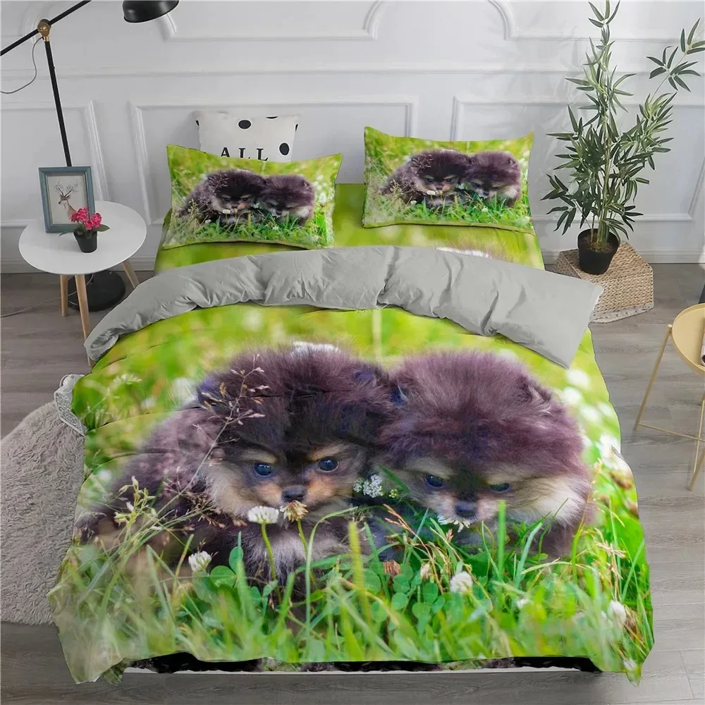 Pomeranian Dog King Queen Duvet Cover Puppy Bedding Set for Teens Adults Pet Animal Colorful Sky Polyester Quilt Cover