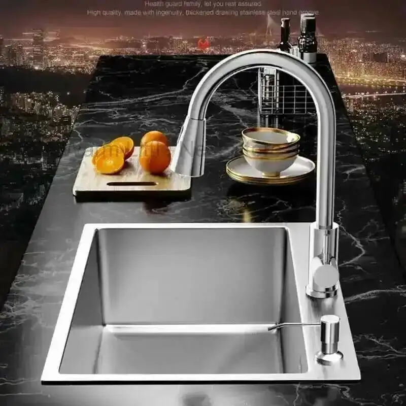 Washing for Brushed Modern Vegetable Sink Metal Thickened Double Hole Kitchen Sinks Creative Household Kitchen Sink for Balcony