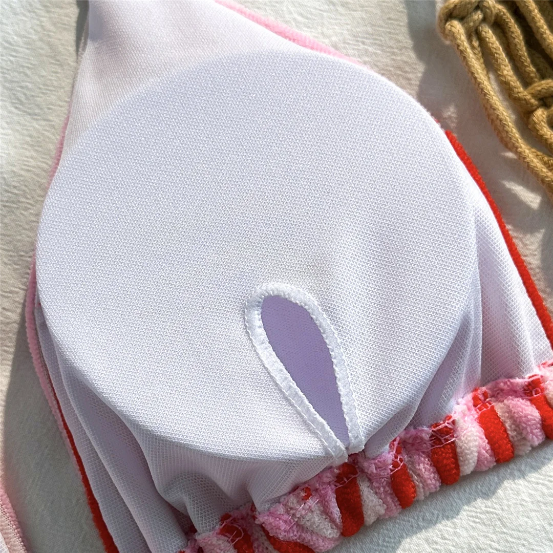 Neuer gestreifter Neckholder-Bikini mit hoher Taille, Damen-Badeanzug, zweiteiliges Bikini-Set mit Shorts, Badebekleidung, Badeanzug, Schwimmanzug V7825 – Detail 18