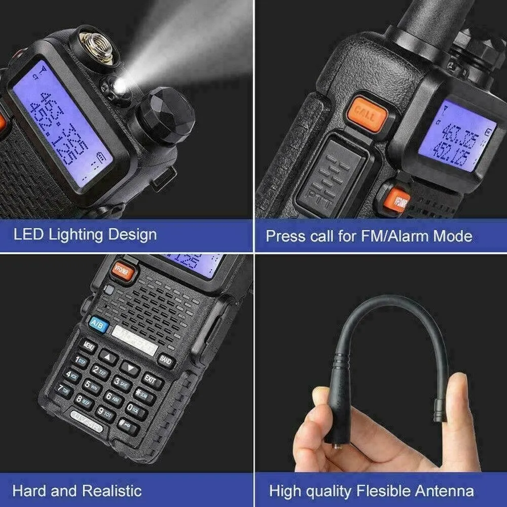 Baofeng-Walkie Talkie uv-5r versi upgrade radio CB dua arah, uv5r 128ch, 5W, VHF, uvhf, UHF, 174MHz, 400-520MHz, pemindai polisi