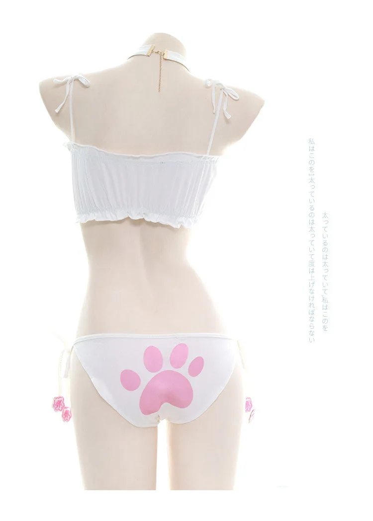 Anime Kawaii Cute Cat Paw Bikini Swimsuit Costume Beach Girl Mini Lovely Cats Bell Swimwear Women Sexy Underwear Uniform Cosplay