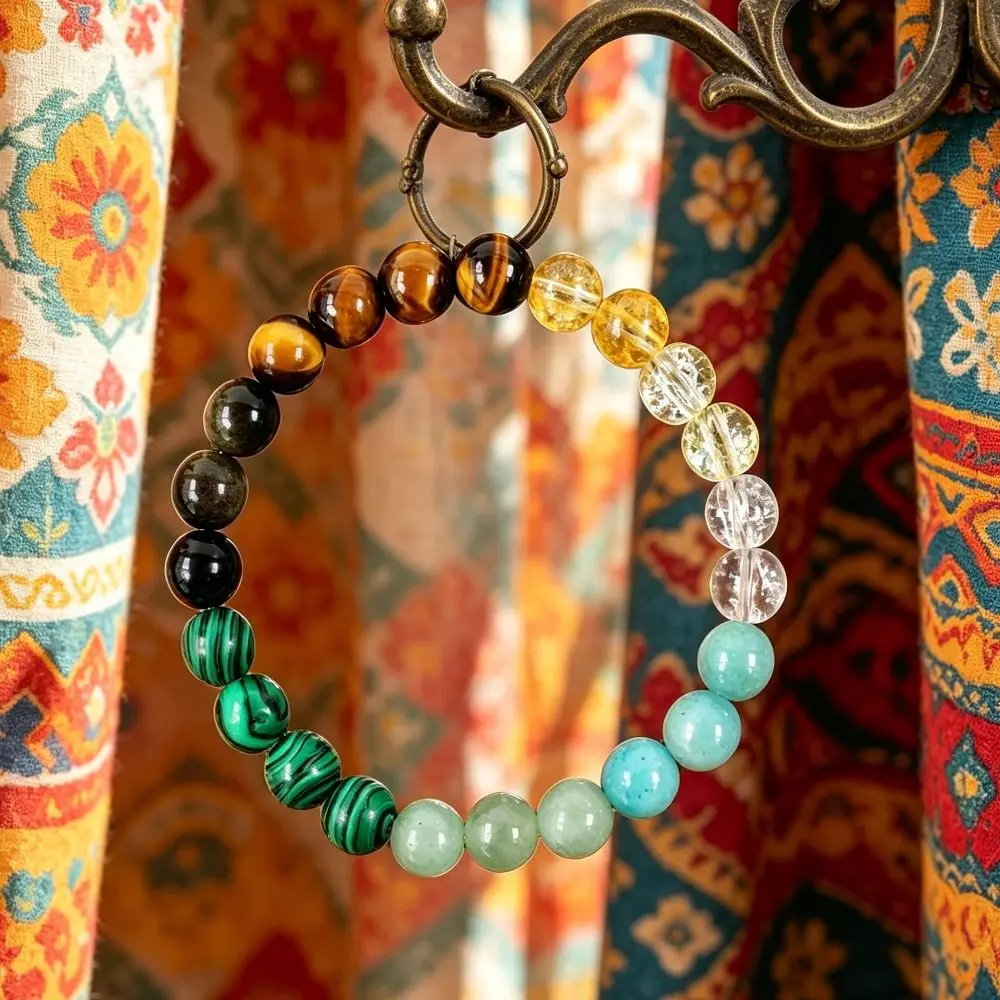 Lucky Vintage Stone Beads Bracelet Bohemian Wrist Chain Attract Wealth Bracelets Bangles Elastic Crystal Bracelet Women Men