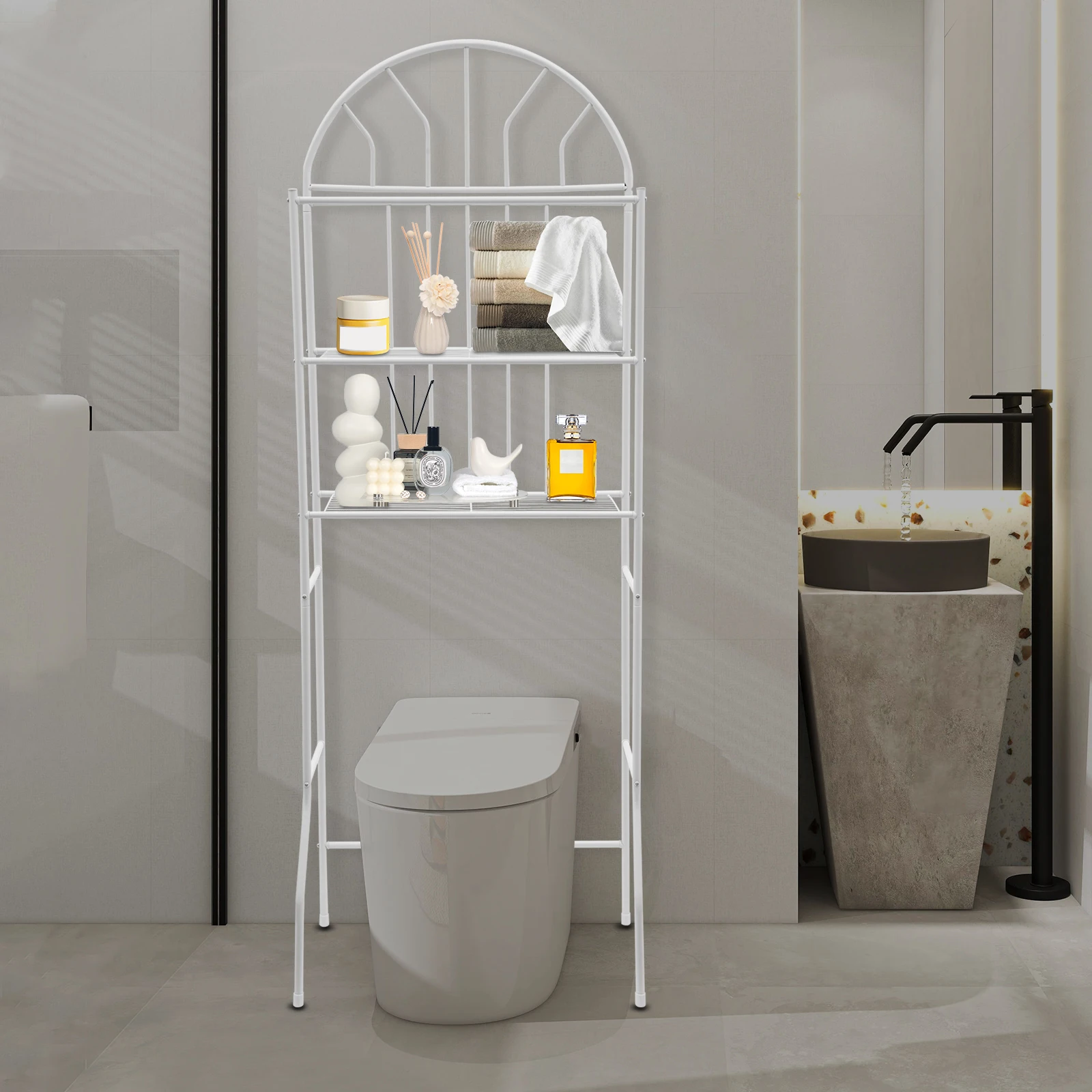 

3-Tier Bathroom Toilet Shelf Bathroom Rack Freestanding Bathroom Storage Shelf Space Saver Over The Toilet Organizer Metal
