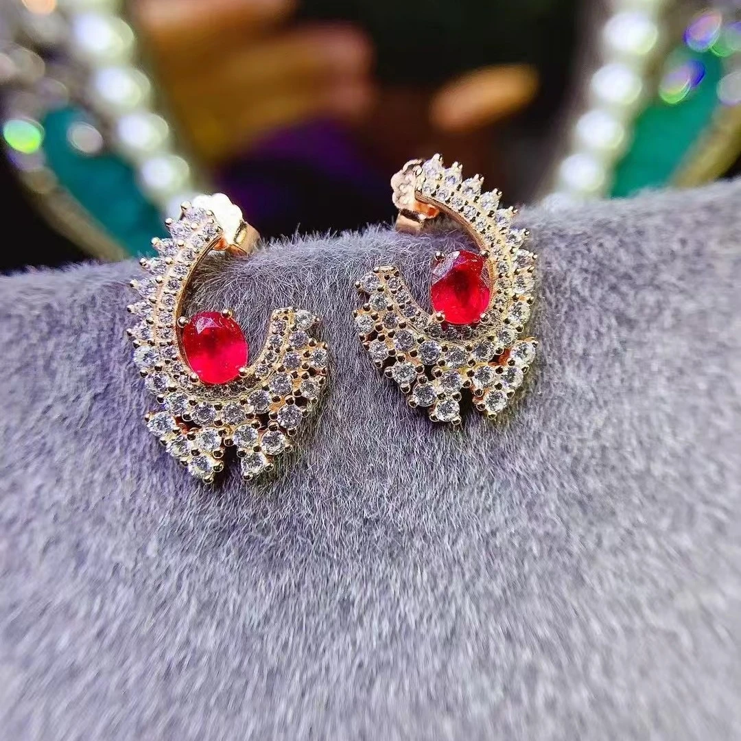 

KJJEAXCMY High End Women's Earrings Natural Ruby S925 Silver with Electroplating Boasting High Clarity Full Brilliance Gift