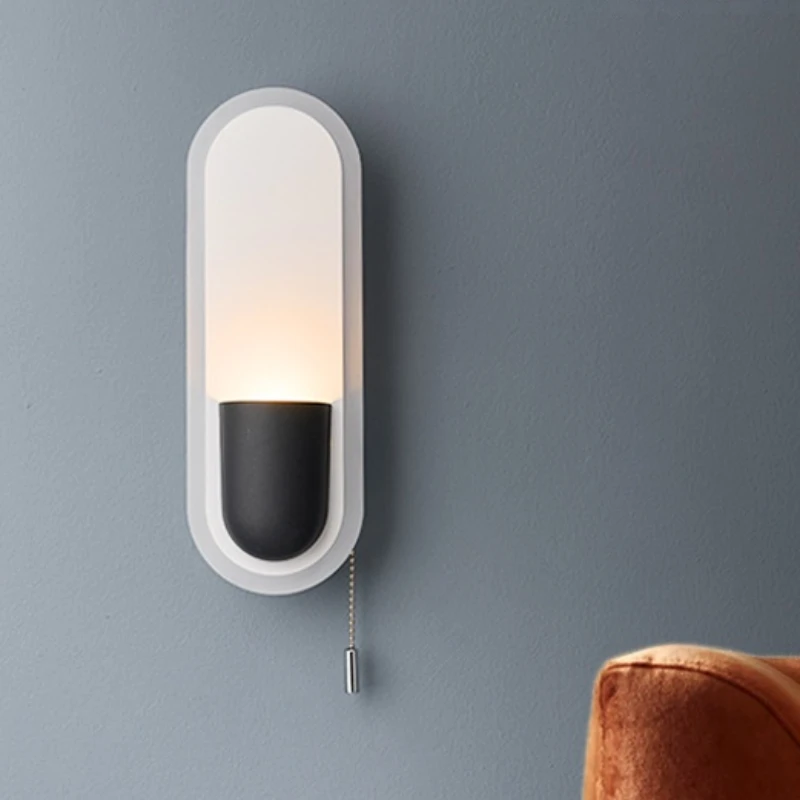 Modern Round Led Wall Lamp Bedside Sconce Nordic Creative Pull Switch Hotel Living Room Study Wall Light Home Decor Lighting