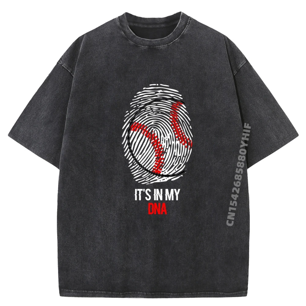 

Funny Baseball It's in my DNA Fingerprint White T Shirt Men Shirts For Men Birthday Gift Graphic Tee Mens Funky Washed Tops