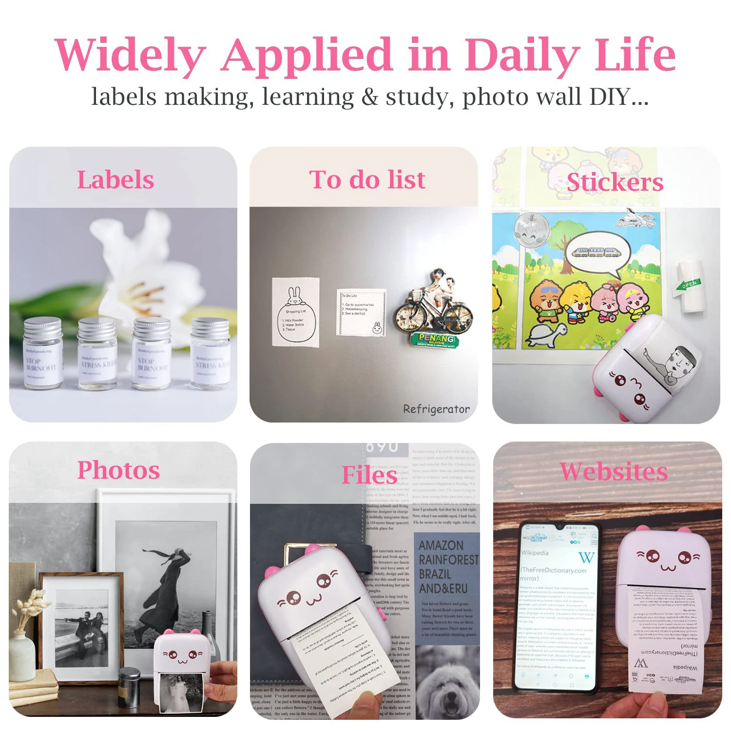 58 مللي متر طابعة صغيرة محمولة طابعة حرارية طابعة ملصقات BT 200 ديسيبل متوحد الخواص صور طباعة فورية لنظام التشغيل iOS وأندرويد للمنزل/المدرسة/المكتب #6