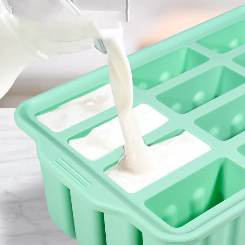 12 Consecutive Ice Cream Molds Easy To Demold Silicone Popsicle Trays For Freezer Homemade Ice Cube With Lid Kitchen Dessert