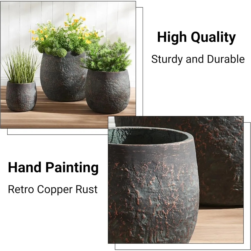 Современные состаренные бетонные горшки, большие круглые цветочные горшки для дома на открытом воздухе, сада, патио, двора, подходят для современного деко