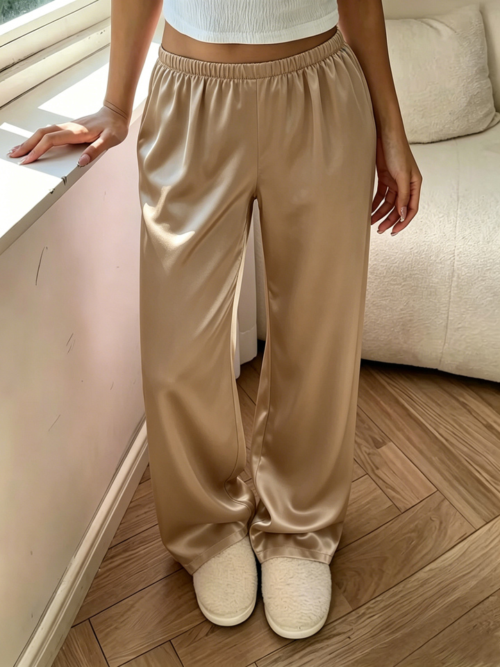  Women's satin Sleep Pants with Elastic Waist Comfortable and Casual Trousers Thin Soild Home Wear Fashion Bottom Garment 