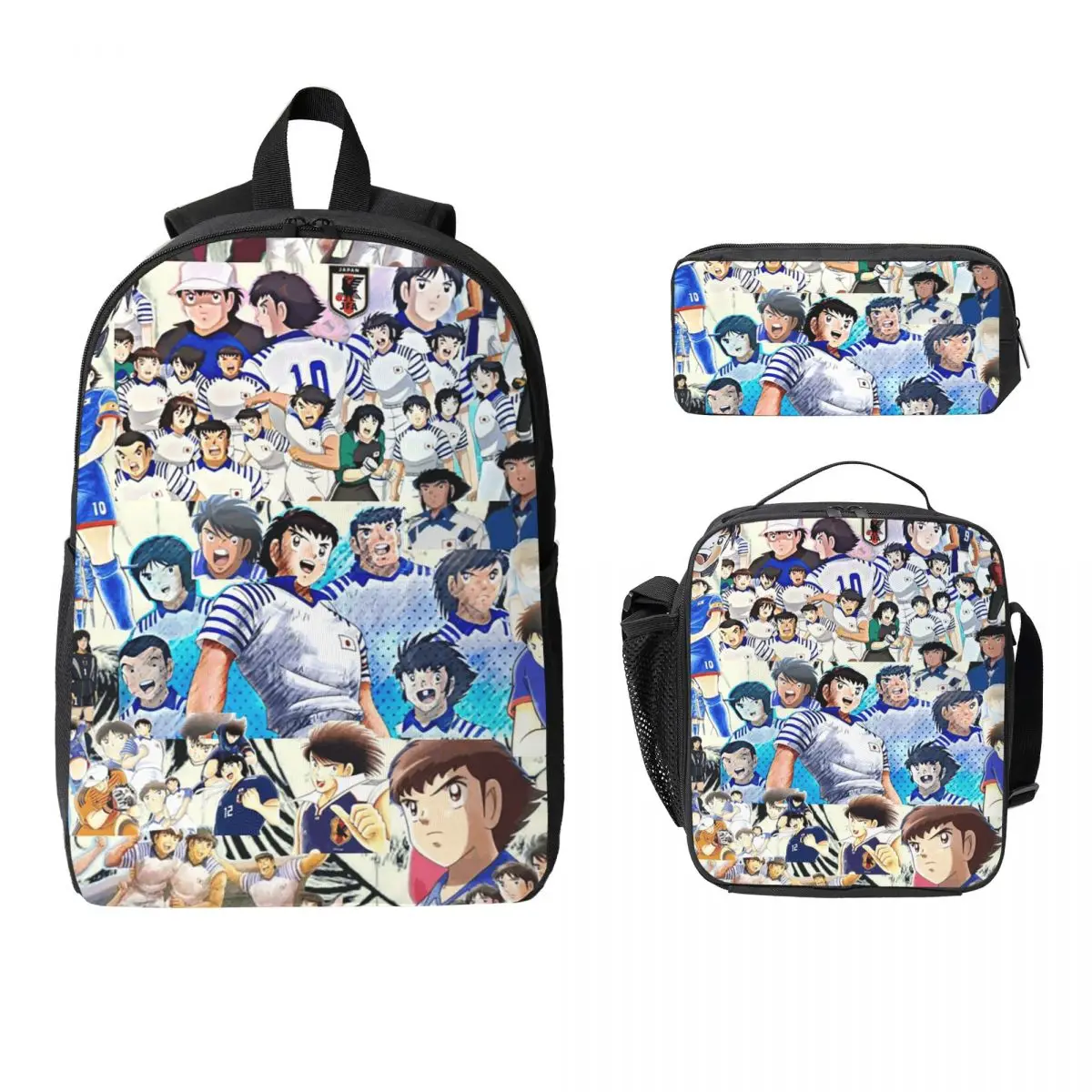 Pin Captain Tsubasa Backpack Student BookBag School Bag Computer Shoulder Bags 3ps Insulated Lunch Bag Pencil Case