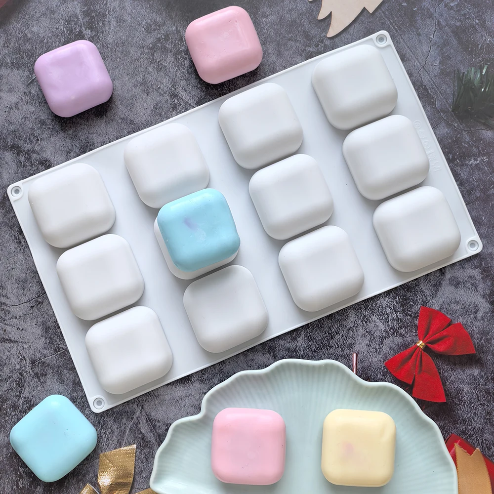 1pc 12 cavity square silicone mousse cake mold is easy to use and non stick baking mold for cake decoration DIY baking tools