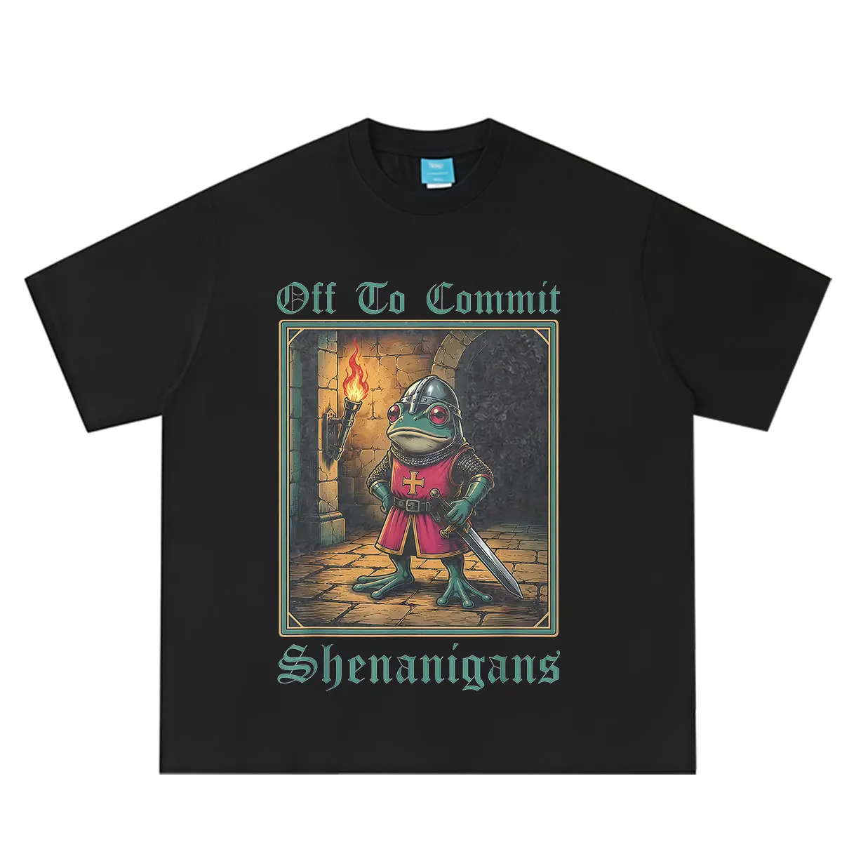 Off To Commit Shenanigans Frog Knight Graphic T Shirt Men Women Vintage Fashion T-Shirt Summer Loose Casual Cotton T-shirts