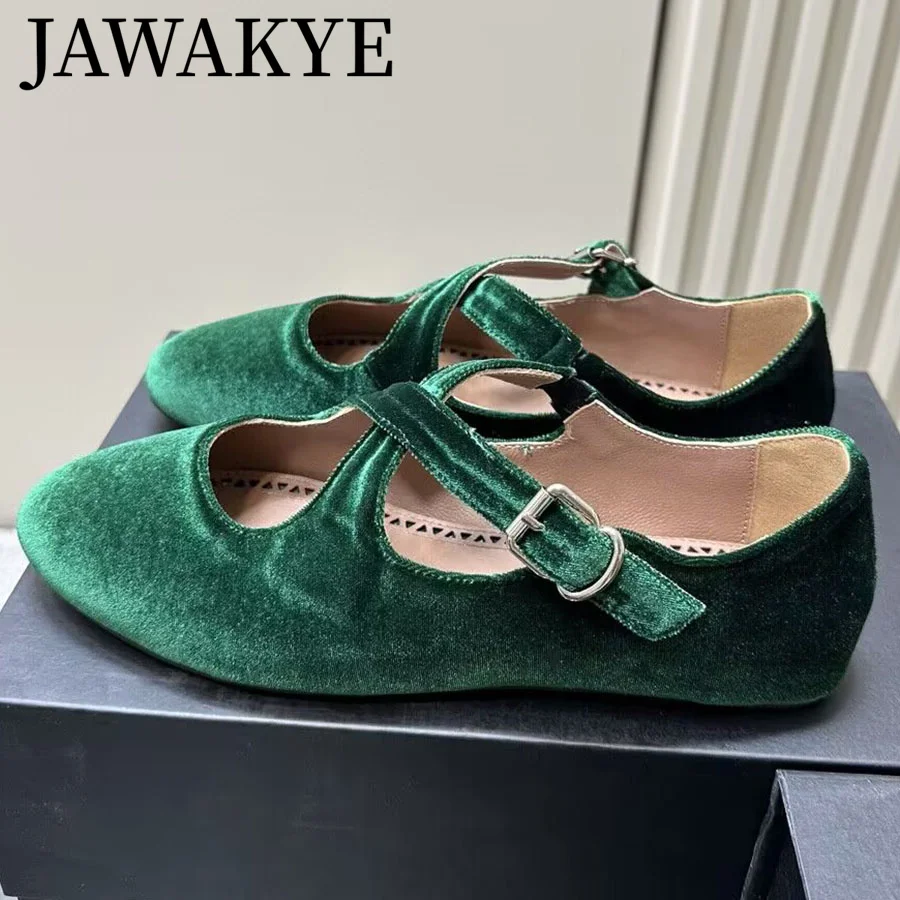 JAWAKYE Corduroy Flat Loafers Women\'s mules Ankle Buckle Spring Sandals Slip on Lazy Ladies Luxury Dance shoes Doug Shoes