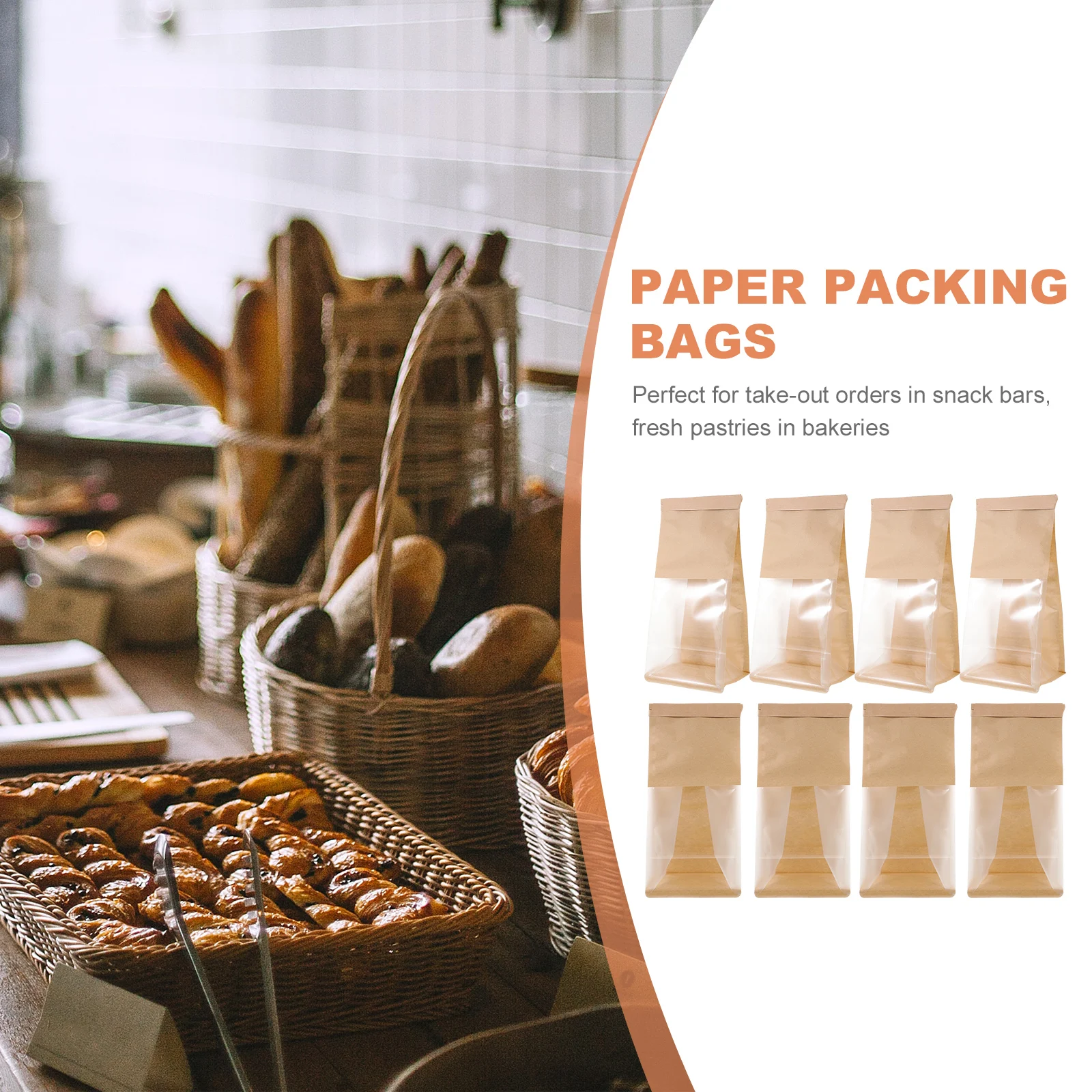 

50pcs Paper With Clear Window Large Food Grade Bakery Packaging For Take Out Pastries Party Gift Wrapping Bread Bags With Window