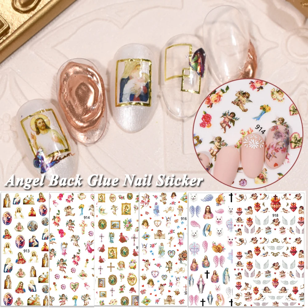 

Self Adhesive 3D Flower Back Glue Cupid Mary Nail Decals Nail Art Decorations Angel Nail Stickers Manicure Tools