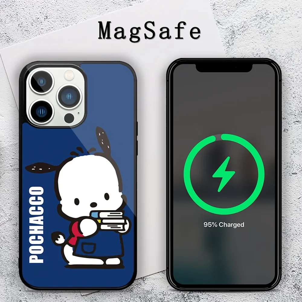 MINISO Sanrio Pochacco Cute Phone Case For iPhone 11 12 13 14 15 Mini Pro XS Max X S Plus XR Magnetic Attraction Shell