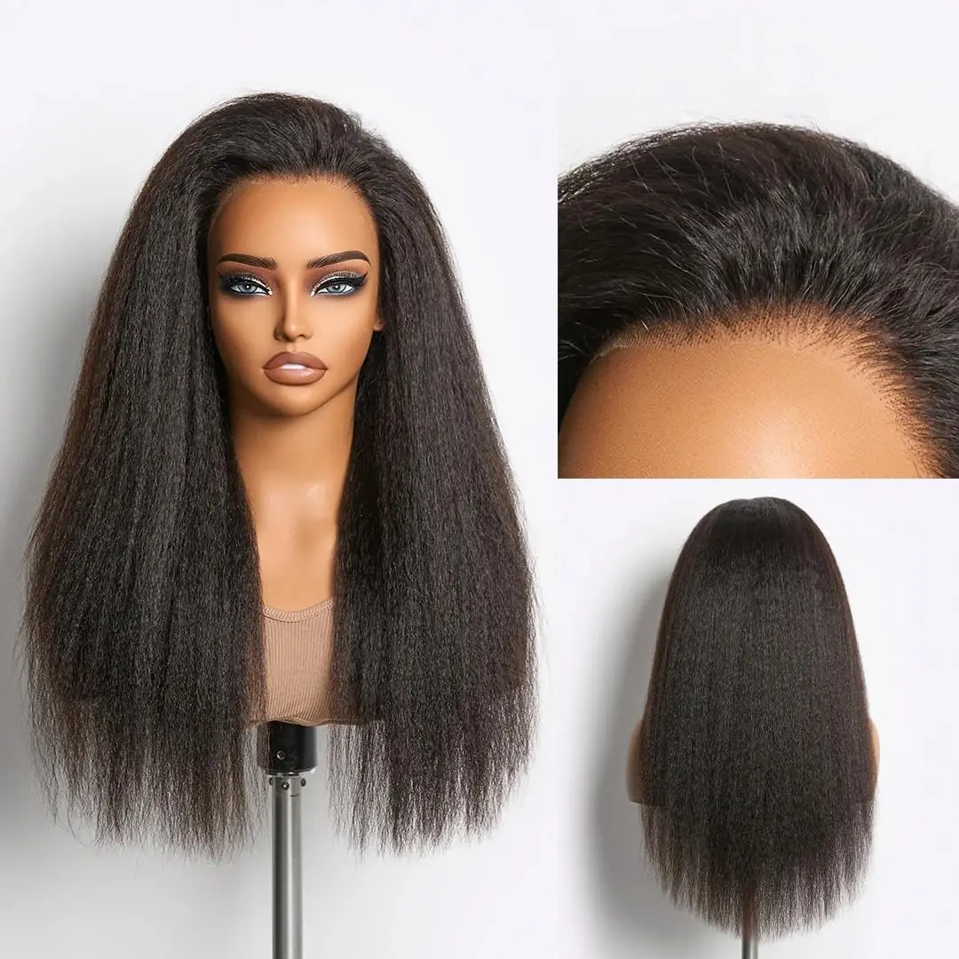 250% Density 360 Full Lace Glueless Wig, Kinky Straight Human Hair with Drawstring