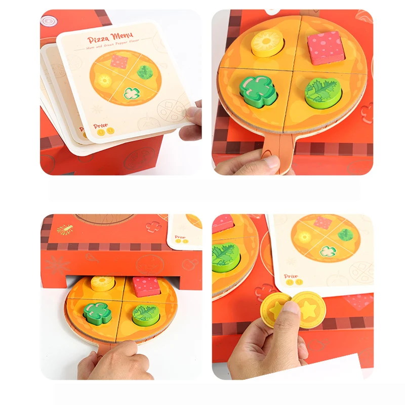 Kinderen doen alsof lekkernijen spelen gesimuleerd keukenspeelgoed Houten snijden Pizza Voedsel Kinderspeelgoed Object Cognitie Jongens Meisje Verjaardagscadeau