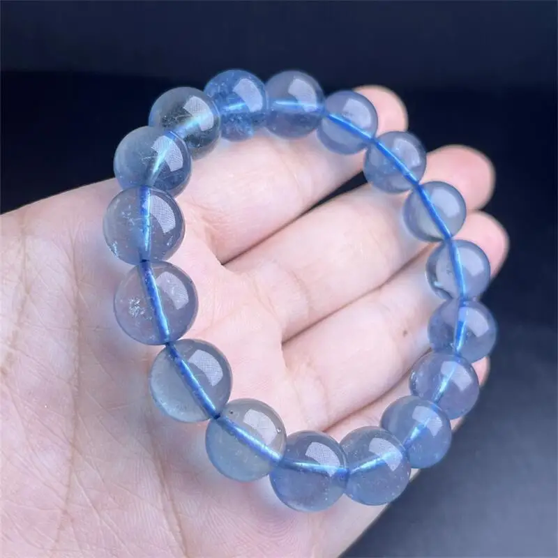 12MM Natural Aquamarine Bracelet Handmade Crystal Jewelry Stretch Bangle Children Birthday Gift 1pcs