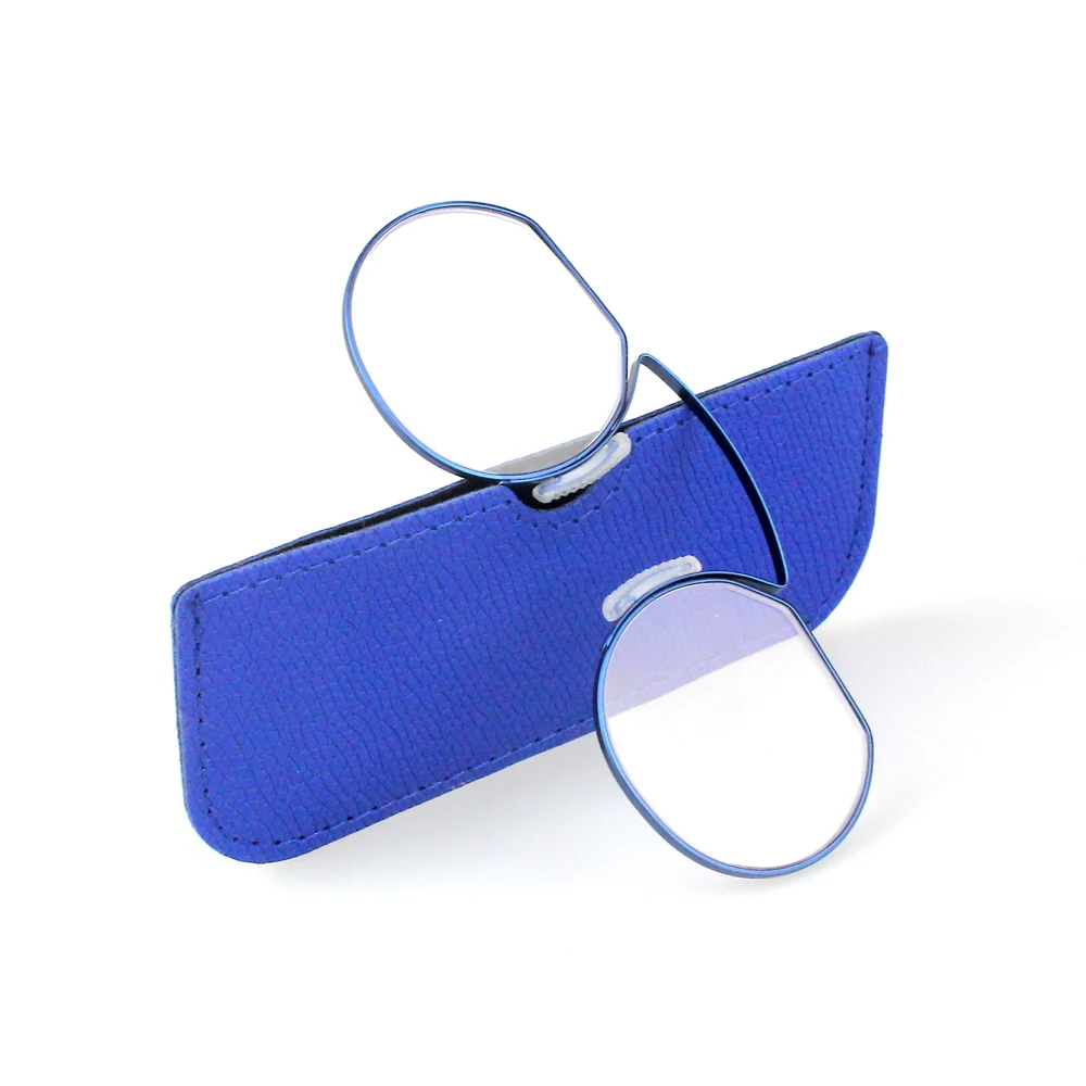 

Reading Glasses for Men Clip Nose Portable with Out Temple Presbyopic Glasses Oval Metal High Quality with Case blue