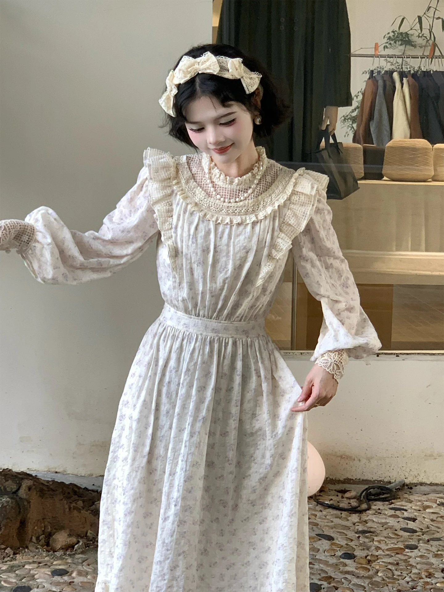 Tiyihailey primavera outono 100% algodão feminino vestido impresso manga cheia longo meados de bezerro senhoras roupas S-L vintage cintura alta 2026