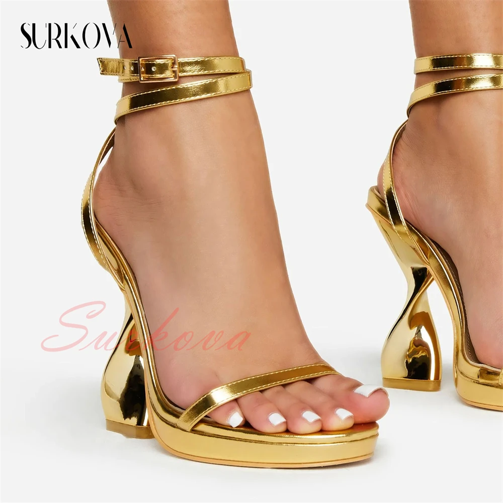 

Twisted Heel Open Toe Sandals for Women Ankle Wrap Lace Up Buckle Feminine High Heels Solid Thin Belt Sandals Women Shoes New