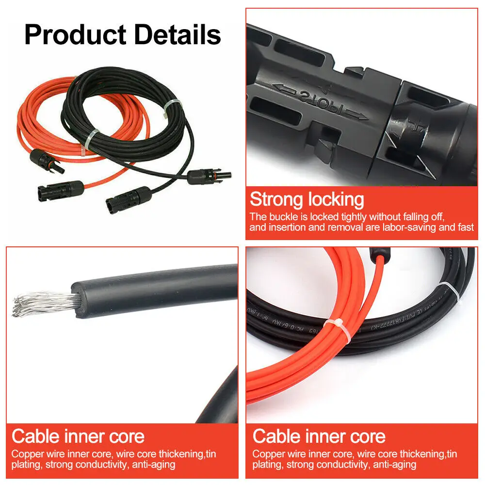 PowMr 10AWG 6mm² Solar-PV-Kabel 20M mit Steckern 20M Rot+20M Schwarz für Solarpanel-System Photovoltaik-Verlängerungskabel – Detail 3