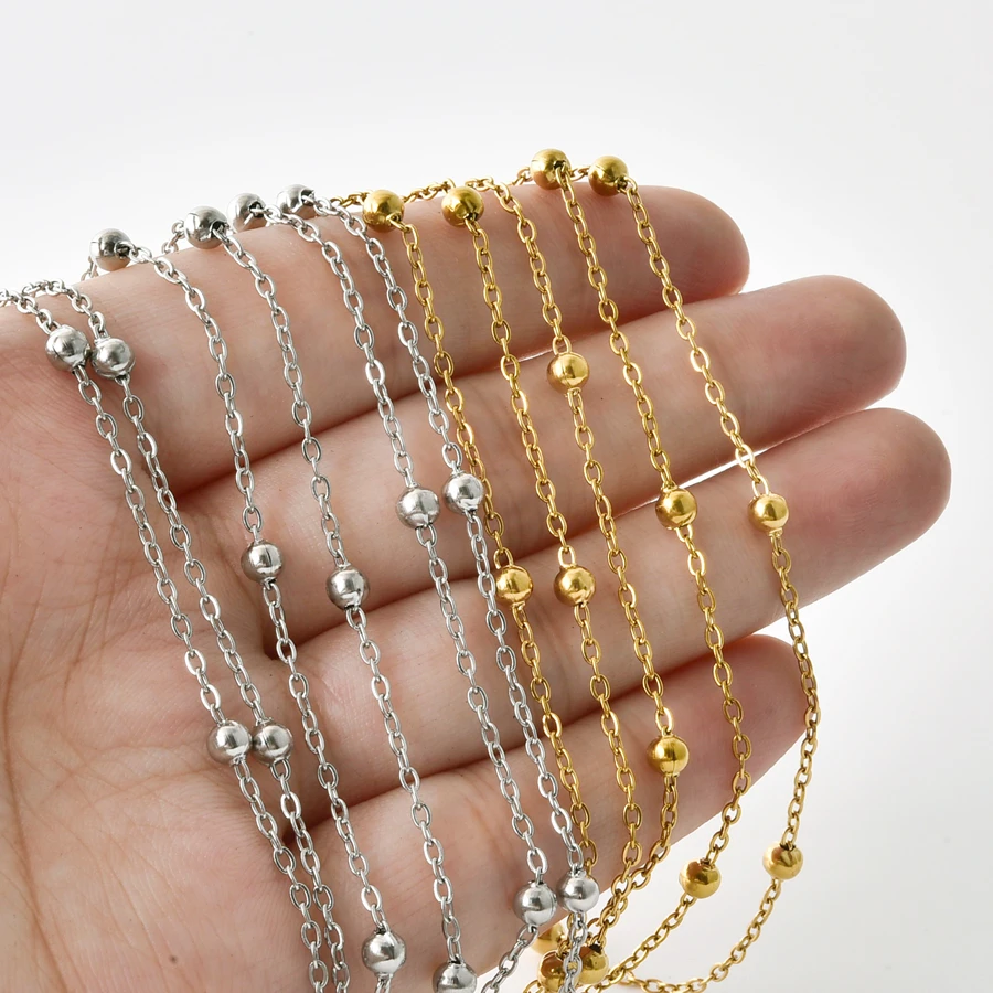 Modische Edelstahl-Kugelketten-Halsketten in Längen von 45/50/60/70/80/90 cm für Damen und Herren, Accessoires, schlichter Schmuck, DIY-Charm-Geschenk – Detail 1
