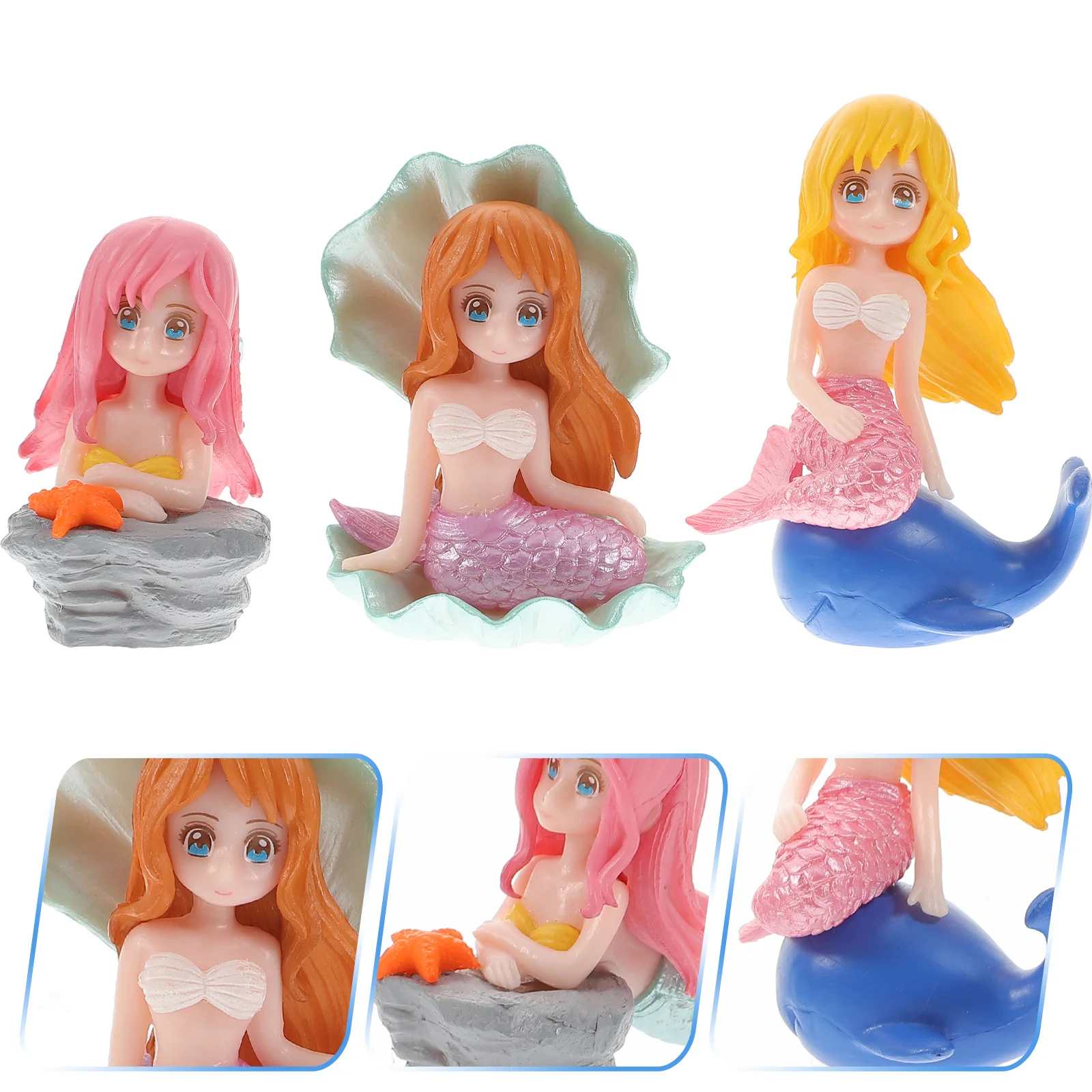 3 Pcs Decor Mermaid Ornaments Desktop Figure Fish Tank Accessories Wear-resistant Aquarium Accessory Model