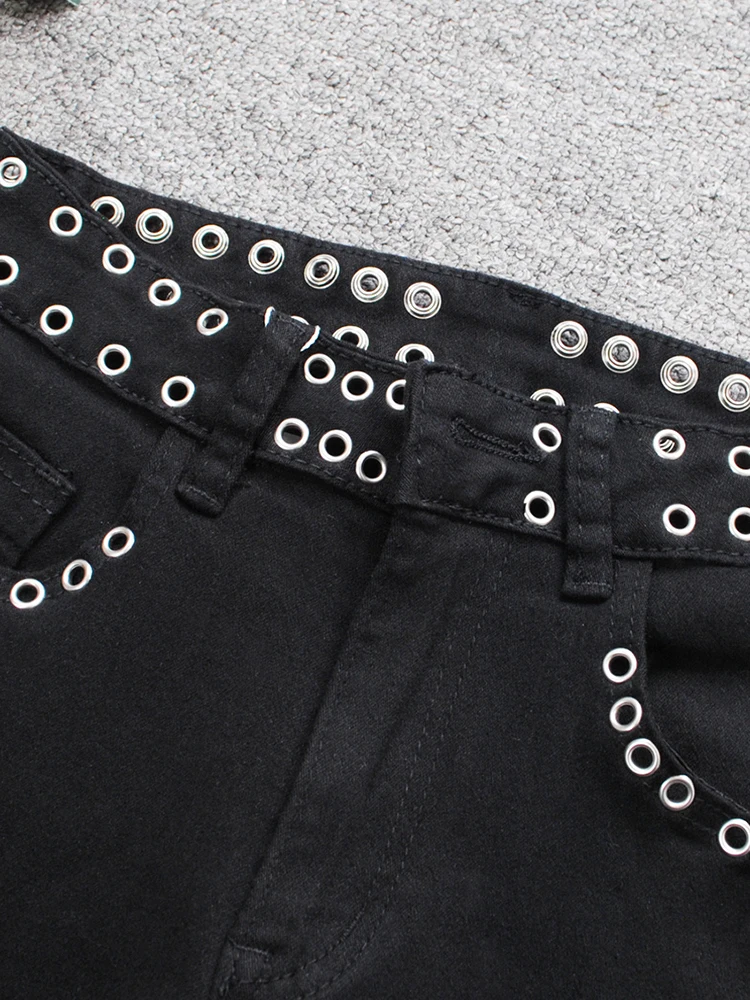 TWOTWINSTYLE Solid Chic Spliced Rivets Shorts For Women High Waist Patchwork Button Streetwear Shorts Female Fashion KPA517402