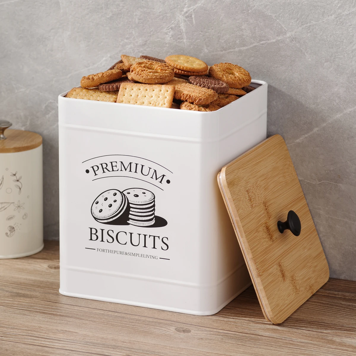 

Airtight Metal White Cookie Storage Container, Biscuit Tin With Handle & Lid, Cookies Jar Box, Food Storage Canisters