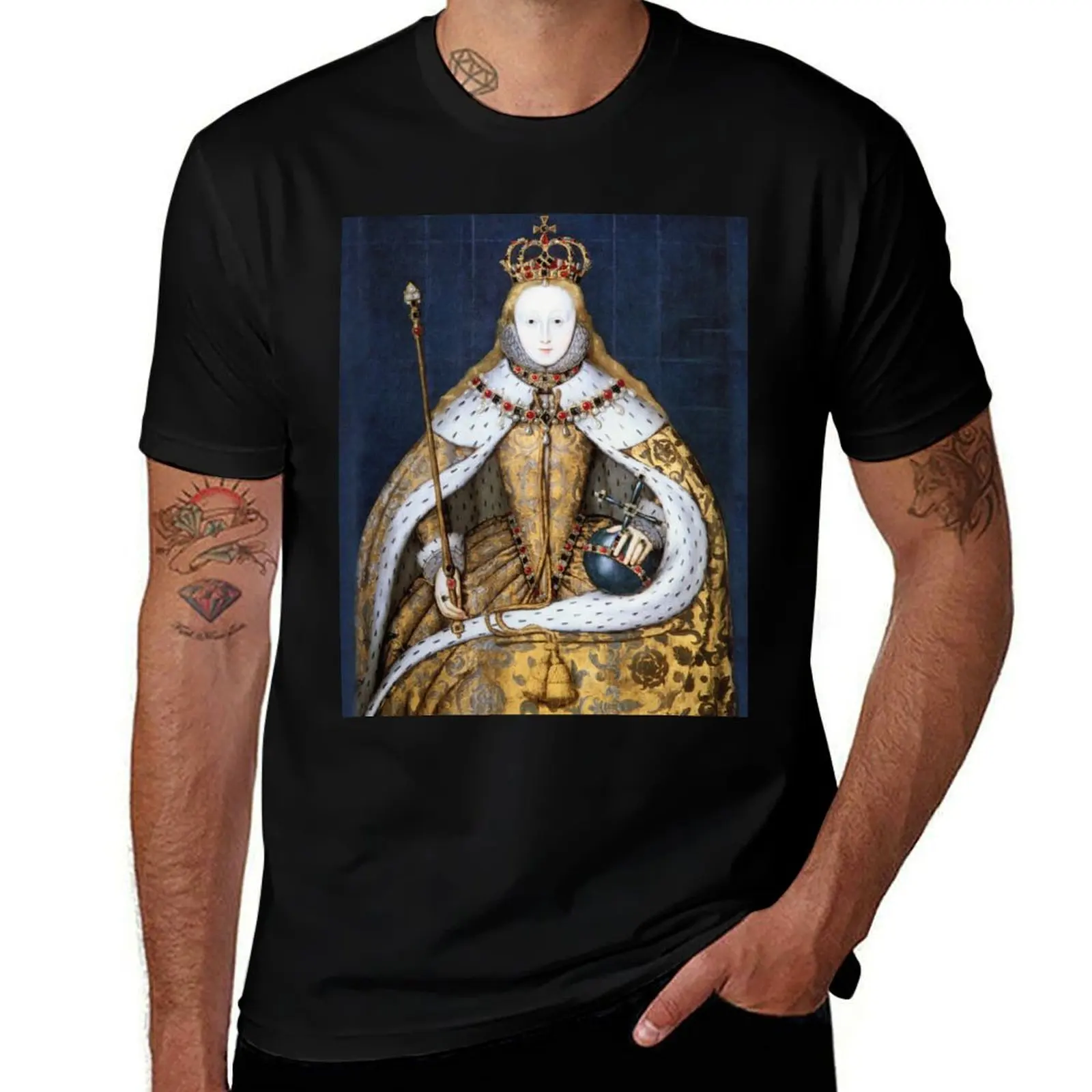 Elizabeth I Coronation Portrait T-Shirt Active Sports Short Sleeve Cotton Shirt T-Shirt