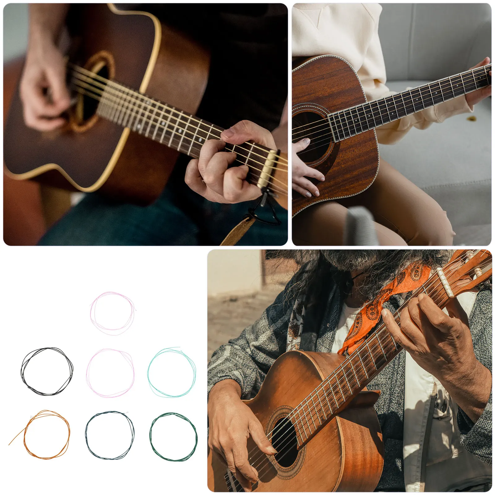 

6pcs Colorful Metal Guitar Strings Replaceable Classical Parts for Acoustic Guitar Players Medium Sound Quality Gifts