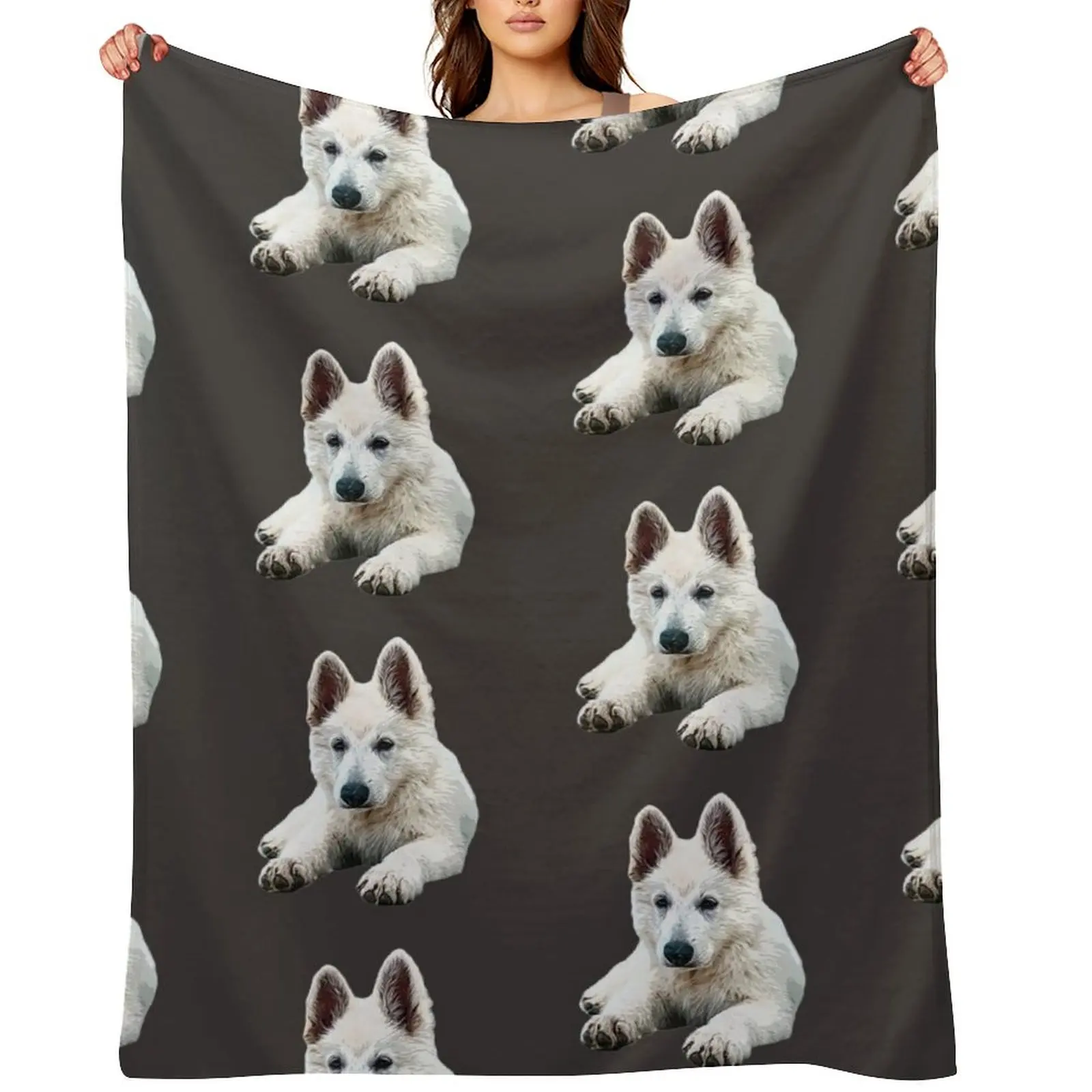 

White Swiss Shepherd Puppy Dog Cute Throw Blanket sofa bed bed plaid Bed Fashionable anime Blankets