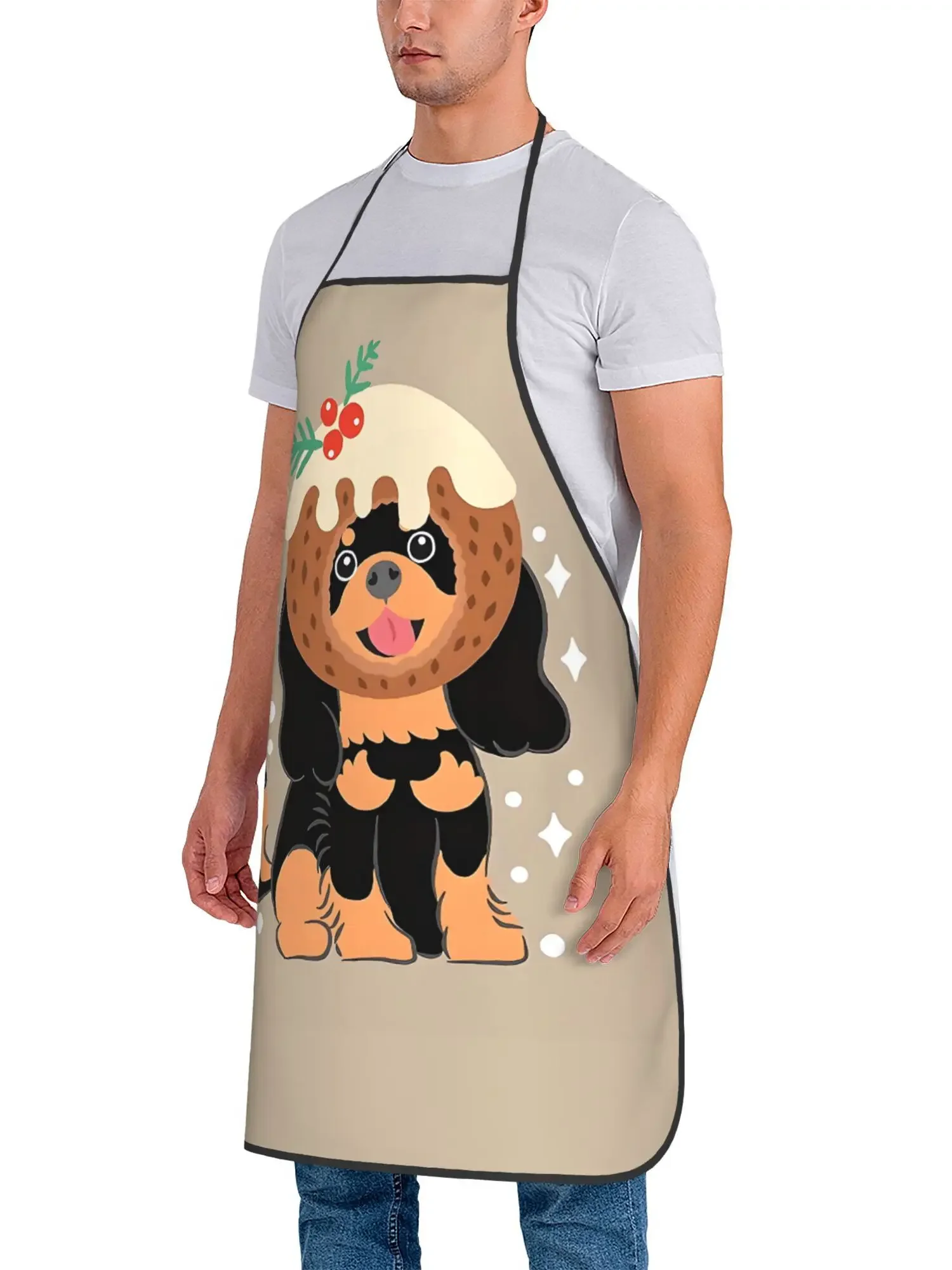 【Cute Dog Snowflake】Adorable Spaniel Pattern Apron, Stain-Resistant, Universal Kitchen & Household Apron