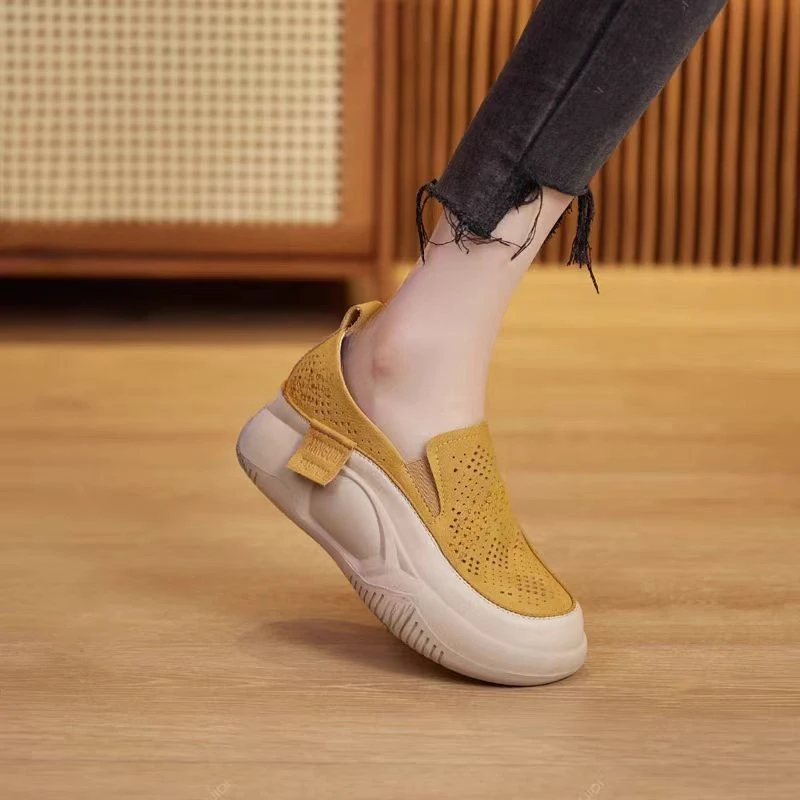 New Summer Thick Sole Small White Shoes for Women Female Hollow Out Loafers Round Toe Fitting Single Shoe and Soft Sole 2026