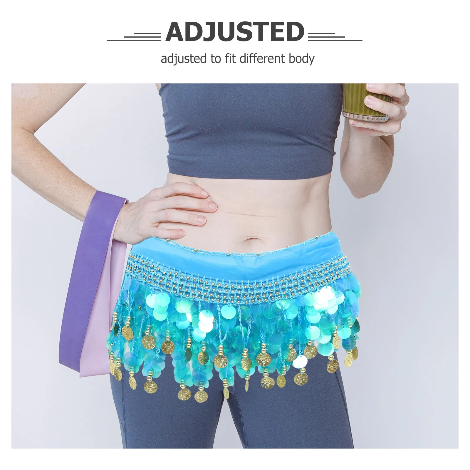 

Sequins Waist Chain Belly Dancing Hip Scarf Adjustable Dance Skirt Dance Costume Accessory Belly Dancing Skirt