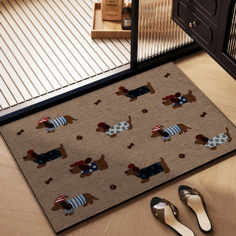 VIKAMA Bath Mat Cute Smile Sausage Dog Print Anti Slip Water Absorbing Quick Drying Carpet Bathroom Home Decoration