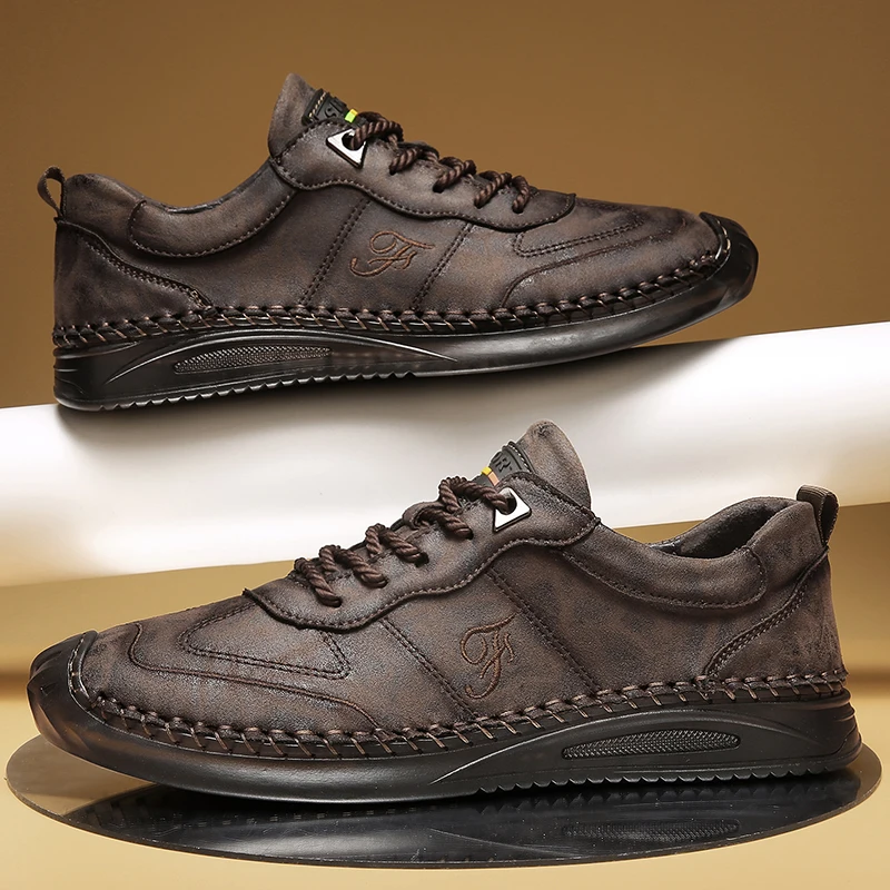 

Повседневная обувь ручной работы большого размера — новые осенние мужские нескользящие и износостойкие повседневные кожаные туфли на резиновой подошве