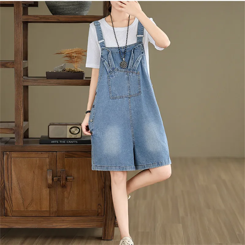 summer casual Denim Suspender Pants Women's 2024 New Shorts Autumn Korean Style Loose female Jumpsuit Jeans ropa de mujer