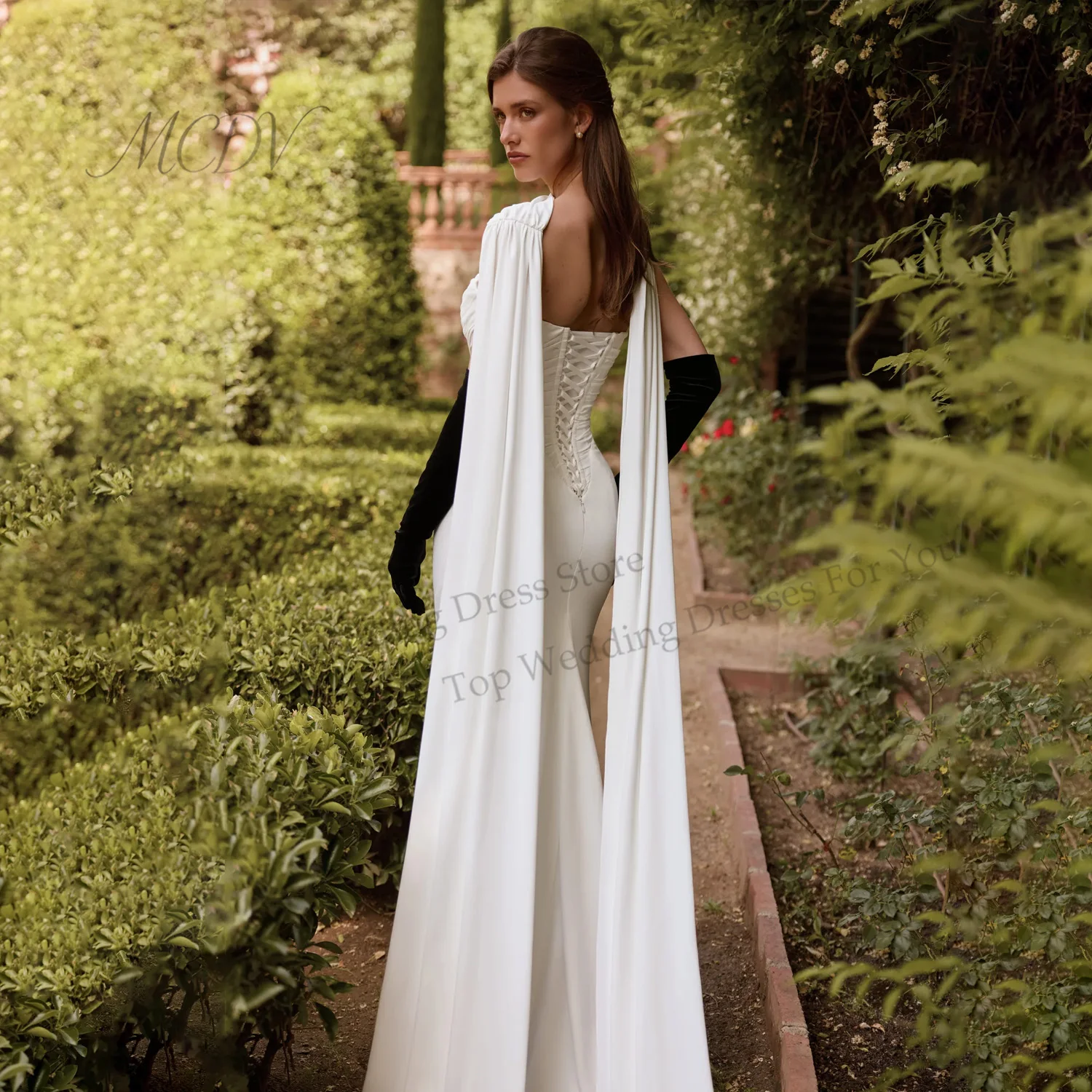 White Mermaid Wedding Dresses Strapless Scarf Corset Back Satin Bridal Dress 2026 Boho Wedding Ball Prom Gowns Customized