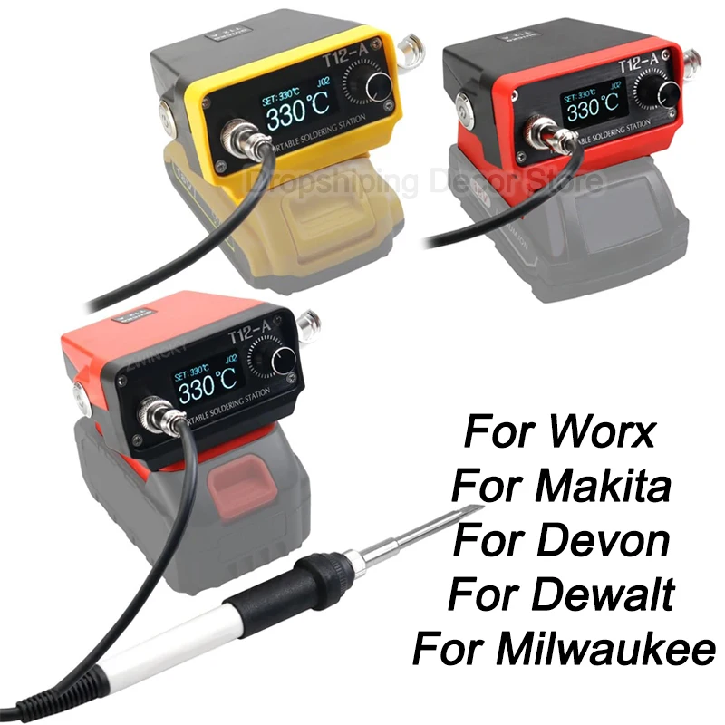 T12 Welding Station Cordless Soldering Iron Station for Makita/Dewalt/Milwaukee/Worx/Devon 18V 20V Li-ion Battery for DIY Repair