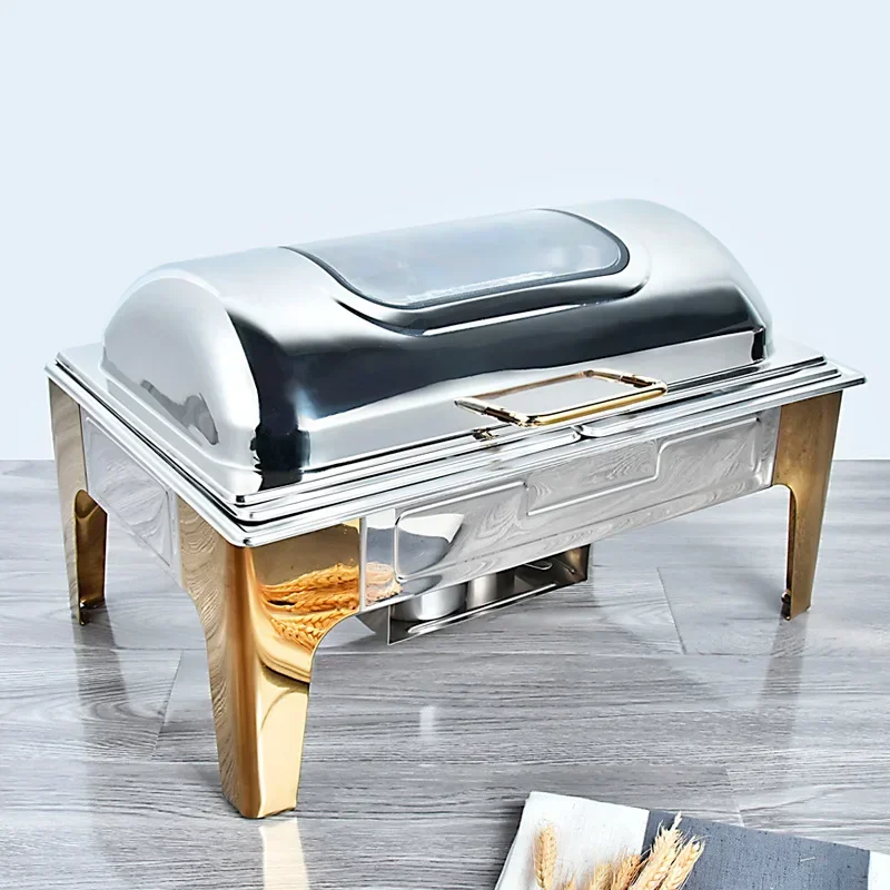 Gold Glass Roll Top Food Warmer Alcohol Stove Chafing Dishes Buffet Food Pan Chafer Buffet Set