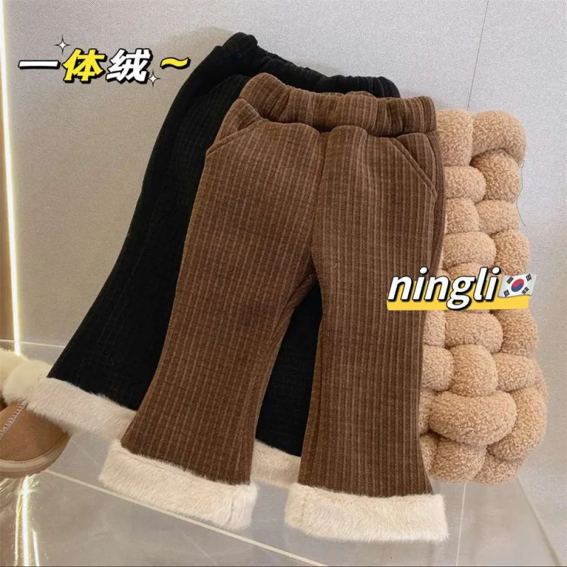 

Autumn and Winter New Children's Clothing Girls' Composite Fleece Wide-Leg Pants Corduroy Children's Trousers Fleece Pad