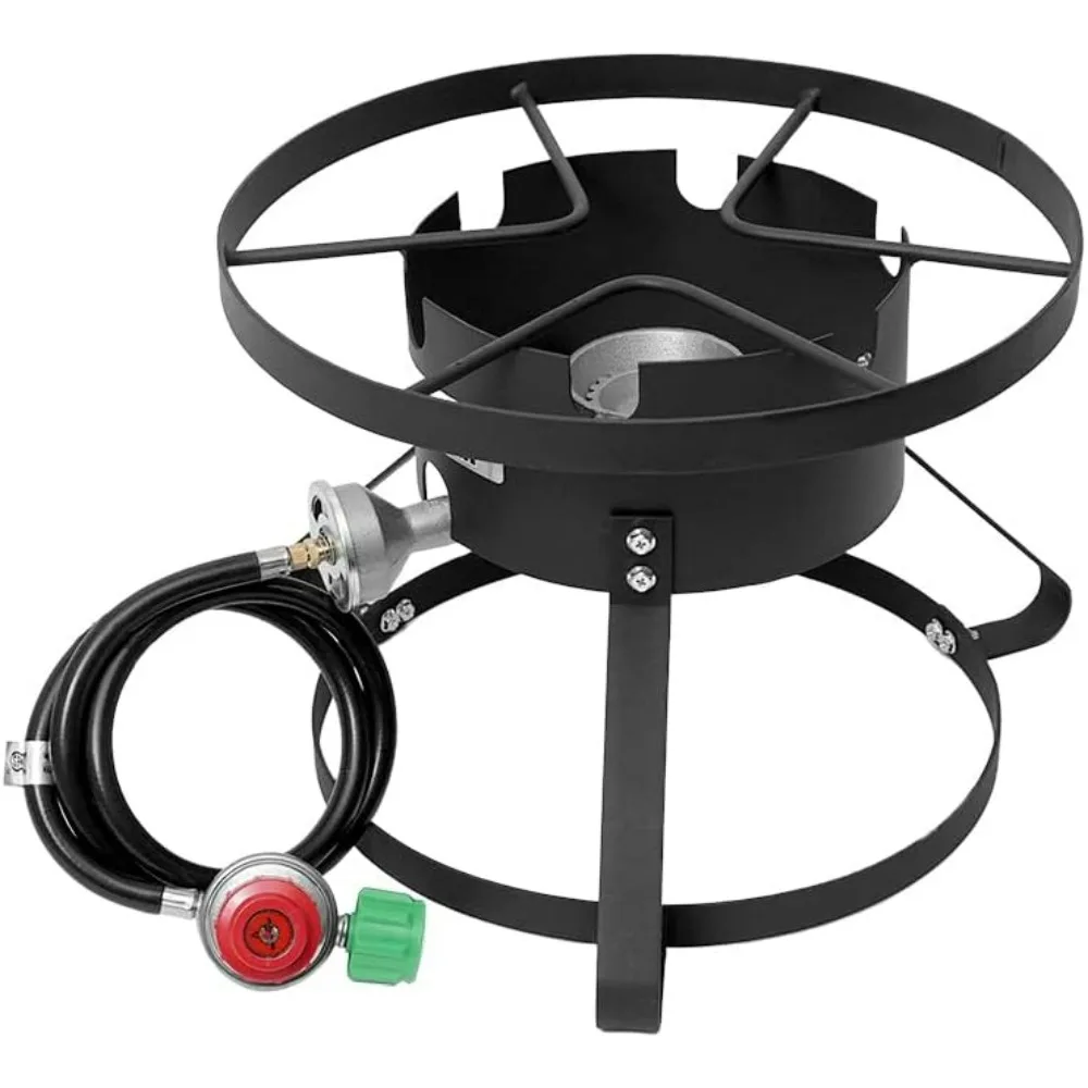 High Pressure Gas Burner 1-Burner Outdoor Propane Gas Cooker with 0-20 PSI Adjustable Regulator and Hose (Iron-SA1600)